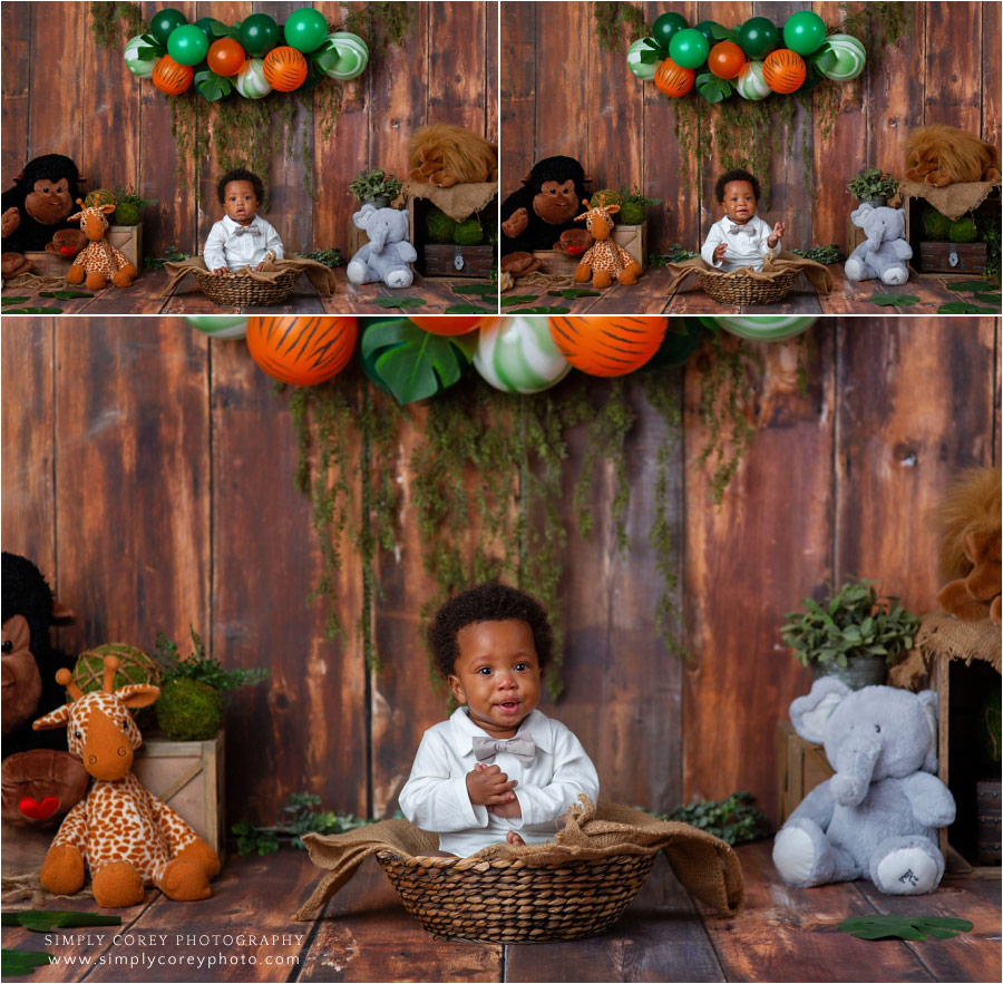 Douglasville baby photographer, studio safari theme for one year old