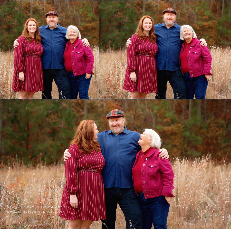 family photographer near Villa Rica, fall session with adult daughter and her parents