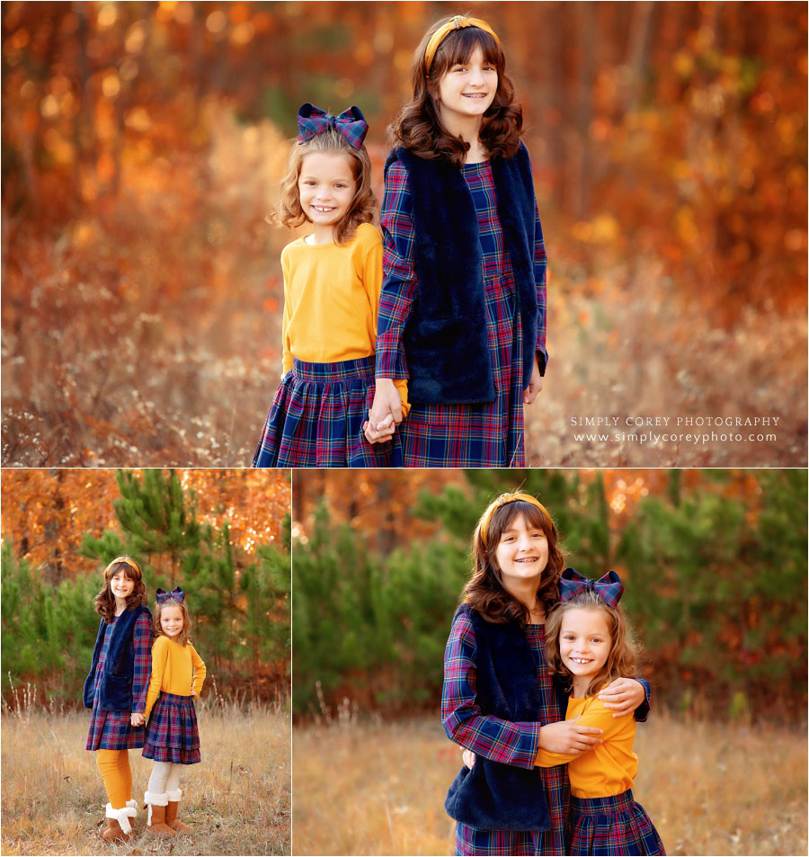 West Georgia children's photographer, sisters outside in fall field