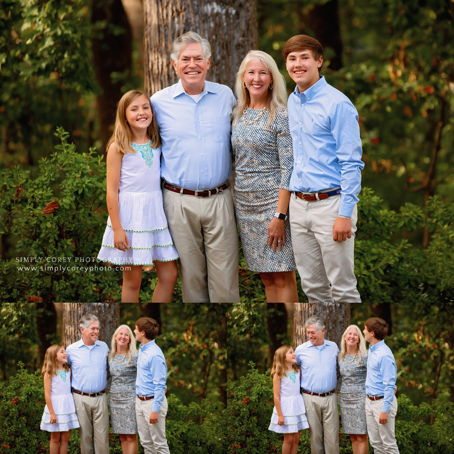 Newnan family photographer, parents with older kids laughing outside