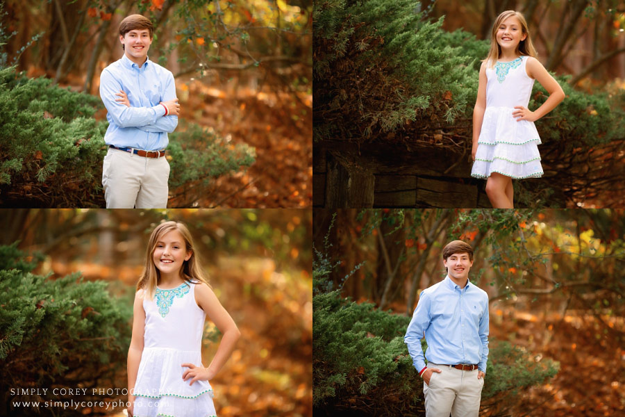 Villa Rica family photographer, fall portraits of teen and tween siblings