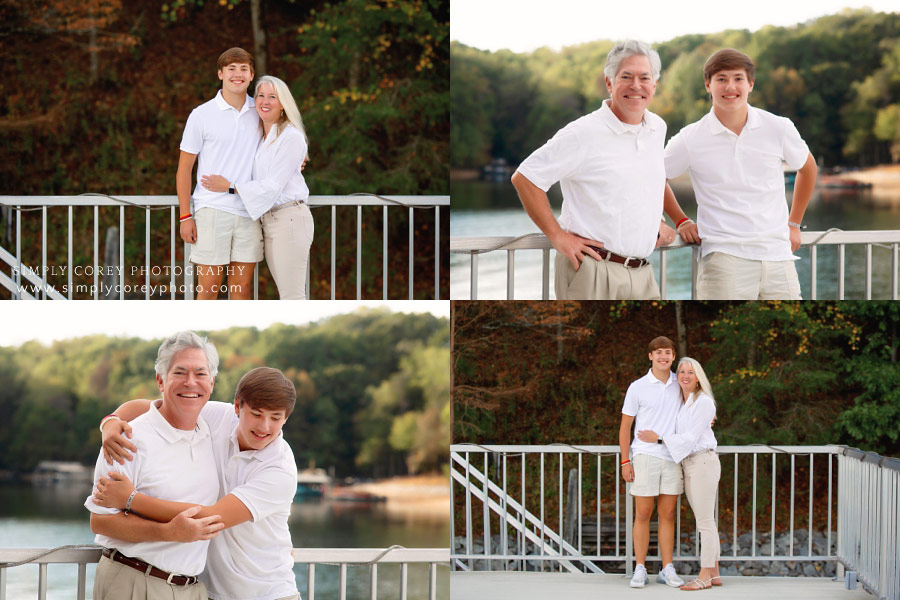 Villa Rica family photographer, parents with teen son by Lake Lanier