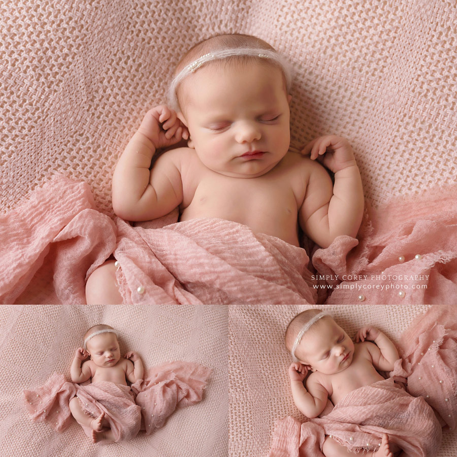 Bremen newborn photographer, baby girl in pink pearl set