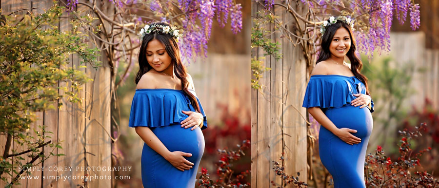 Douglasville maternity photographer, pregnant mom with spring flowers