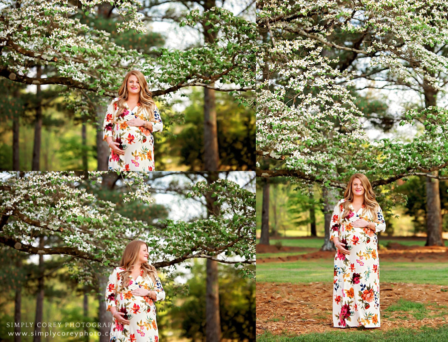 maternity photographer near Atlanta, mom expecting twins by Dogwood blossoms