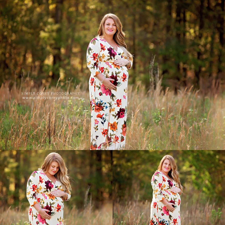 Villa Rica maternity photographer, pregnant mom outside in floral dress