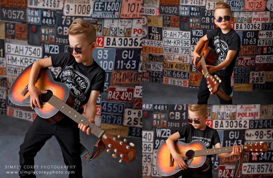 Villa Rica photographer, child playing guitar during studio session