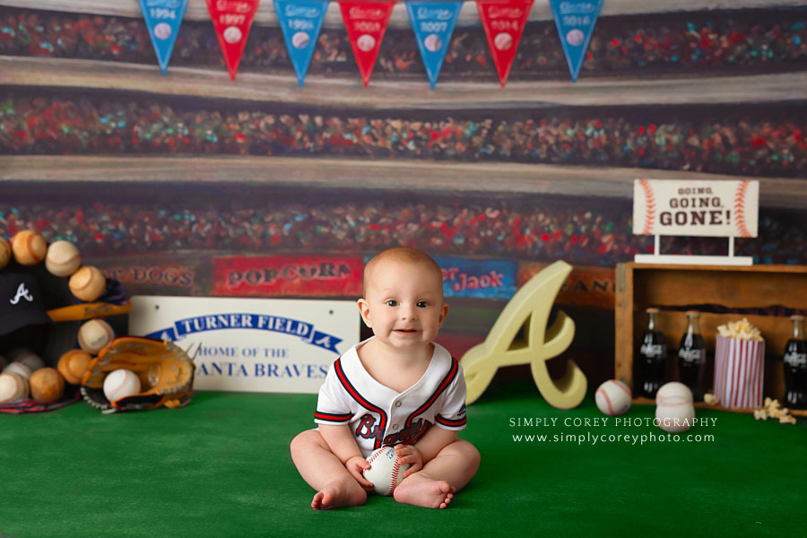 Newnan baby photographer, Atlanta Braves baseball theme