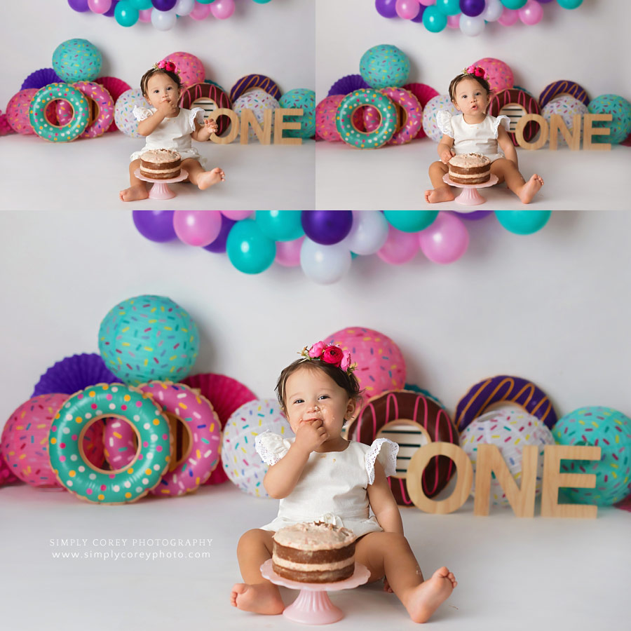 Atlanta cake smash photographer, baby girl donut milestone session
