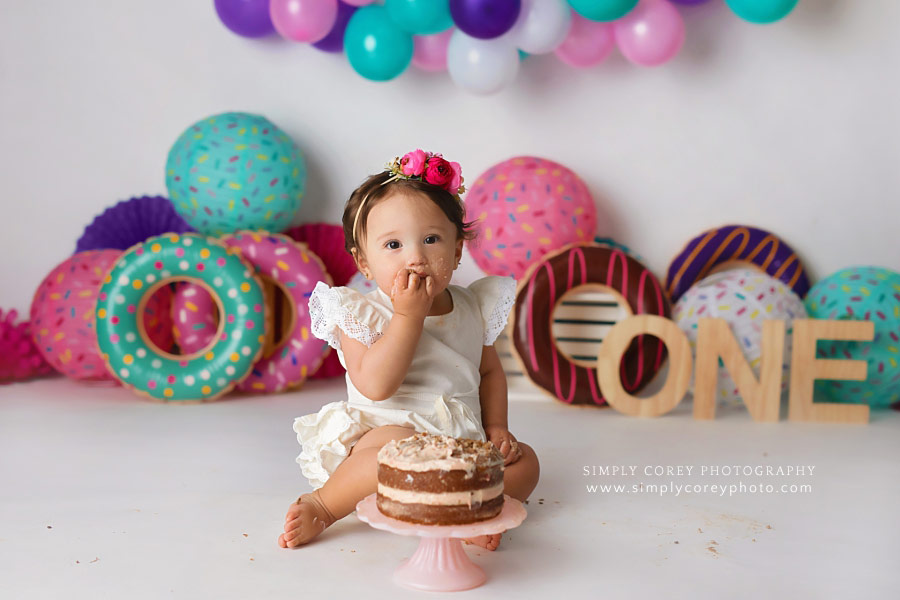 cake smash photographer near Douglasville, baby girl eating cake