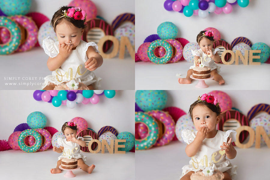 Villa Rica cake smash photographer, baby girl with a donut theme