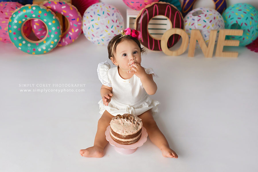 West Georgia cake smash photographer, baby girl one year session