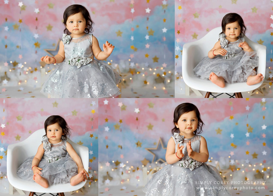 Atlanta baby photographer, sparkly star milestone session for one year
