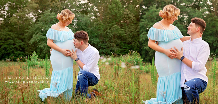 Bremen maternity photographer, dad kissing belly outside