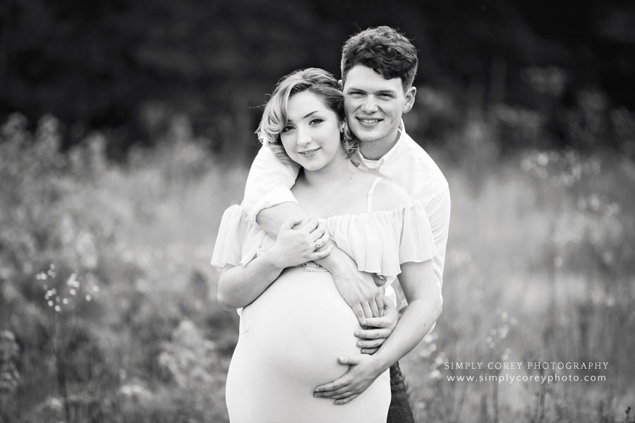Douglasville maternity photographer, outdoor black and white couples portrait