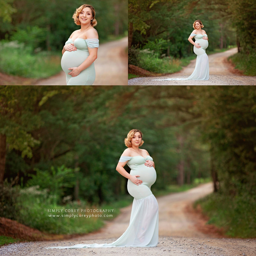 maternity photographer near Newnan, outdoor portraits in a flowy dress