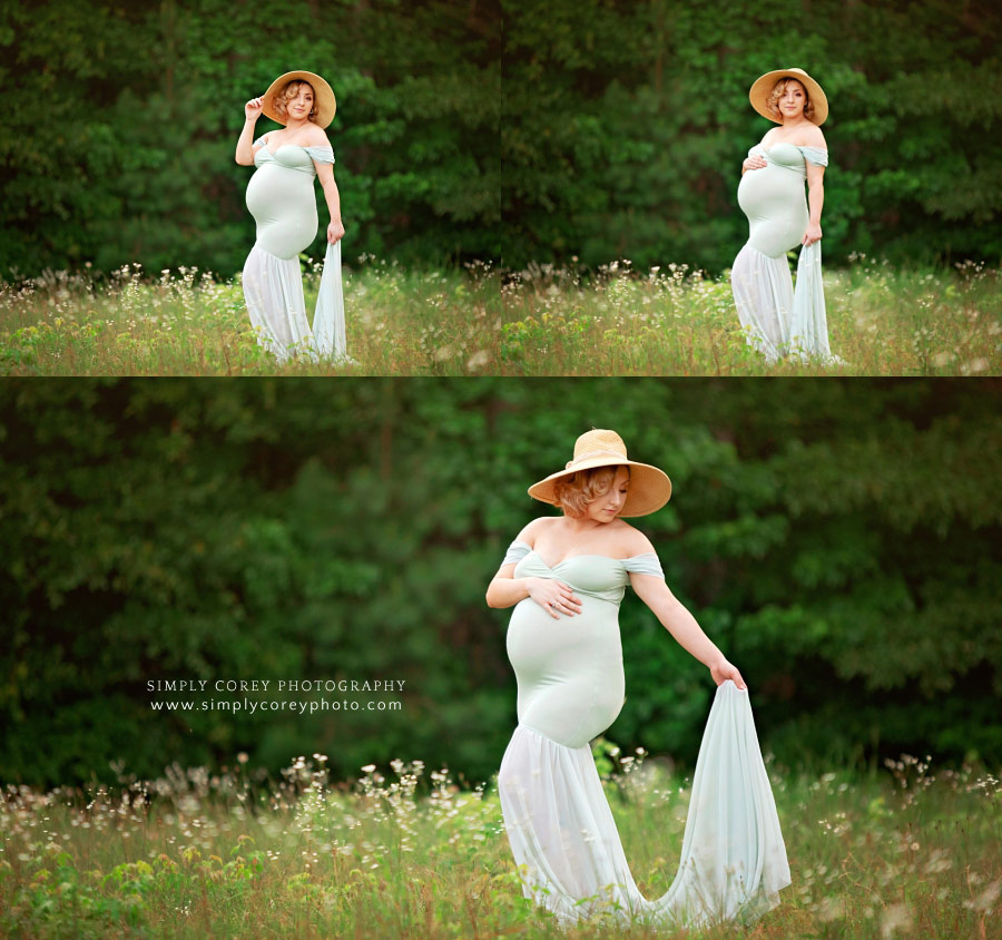 maternity photographer near Peachtree City, outdoor portraits in a flowy dress