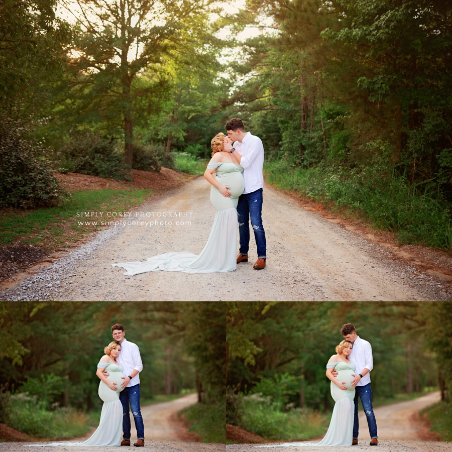 West Georgia maternity photographer, couple outside on country road in summer