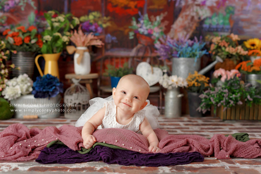 Atlanta baby photographer, 5 month old studio session with flowers