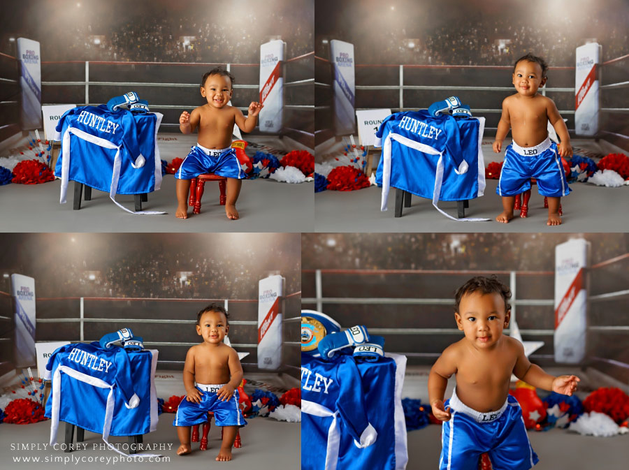 Peachtree City baby photographer, boxing studio set for one year session