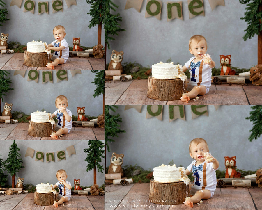 Carrollton cake smash photographer, woodland studio session with baby boy