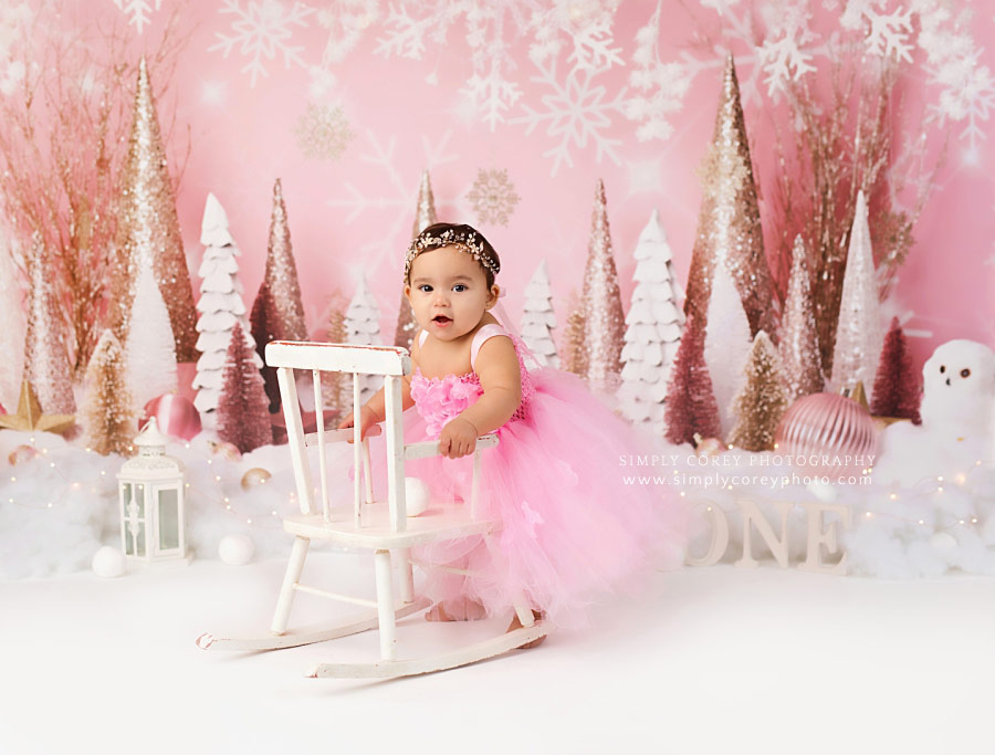 Newnan baby photographer, pink winter wonderland one year session