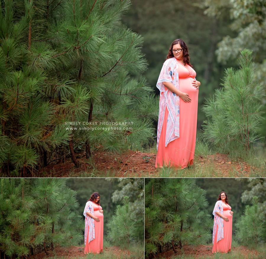 maternity photographer near Atlanta, pregnancy portraits outside by Georgia pines