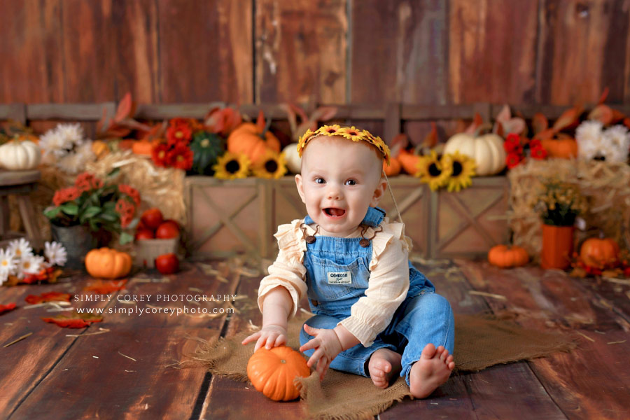 baby photographer near Atlanta, fall studio session with pumpkins