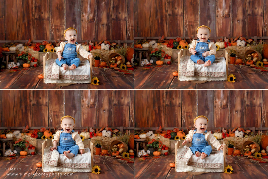 baby photographer near Hiram, 7 month milestone session in studio with fall theme
