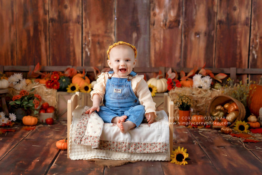 baby photographer near Peachtree City, studio milestone session with fall theme