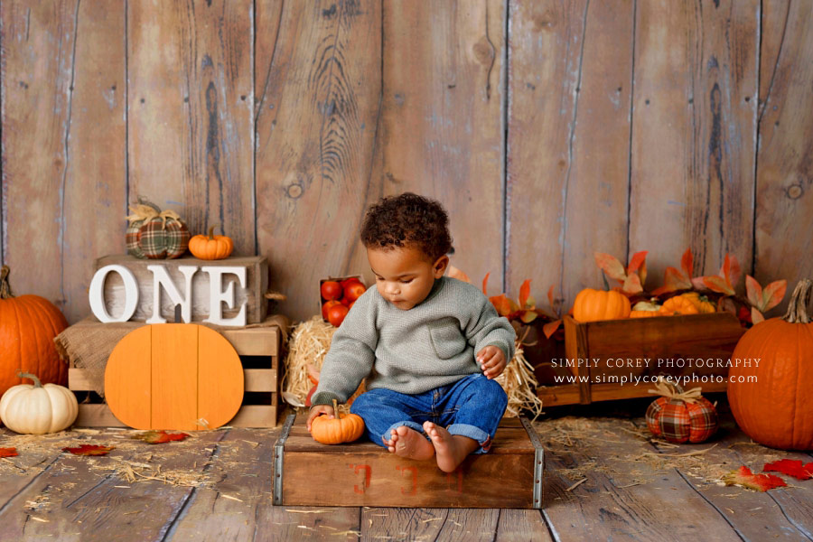 Villa Rica baby photographer, fall theme for one year milestone session