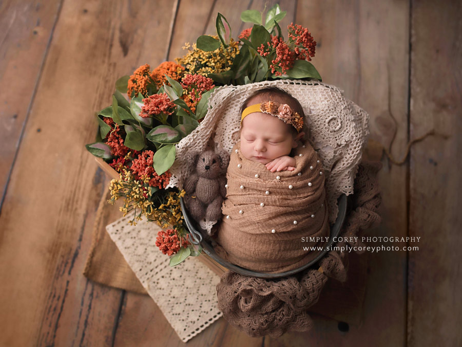 Douglasville newborn photographer, baby girl boho theme with flowers