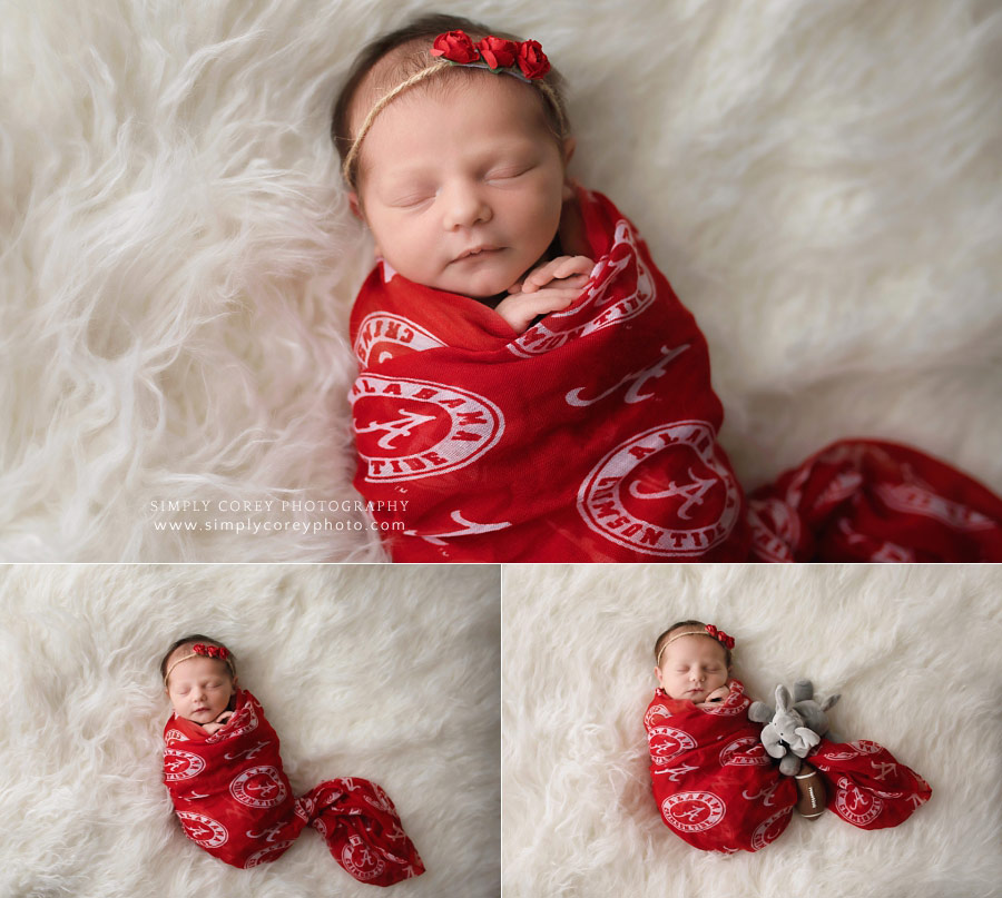 newborn photographer in West Georgia, baby girl in Alabama football wrap