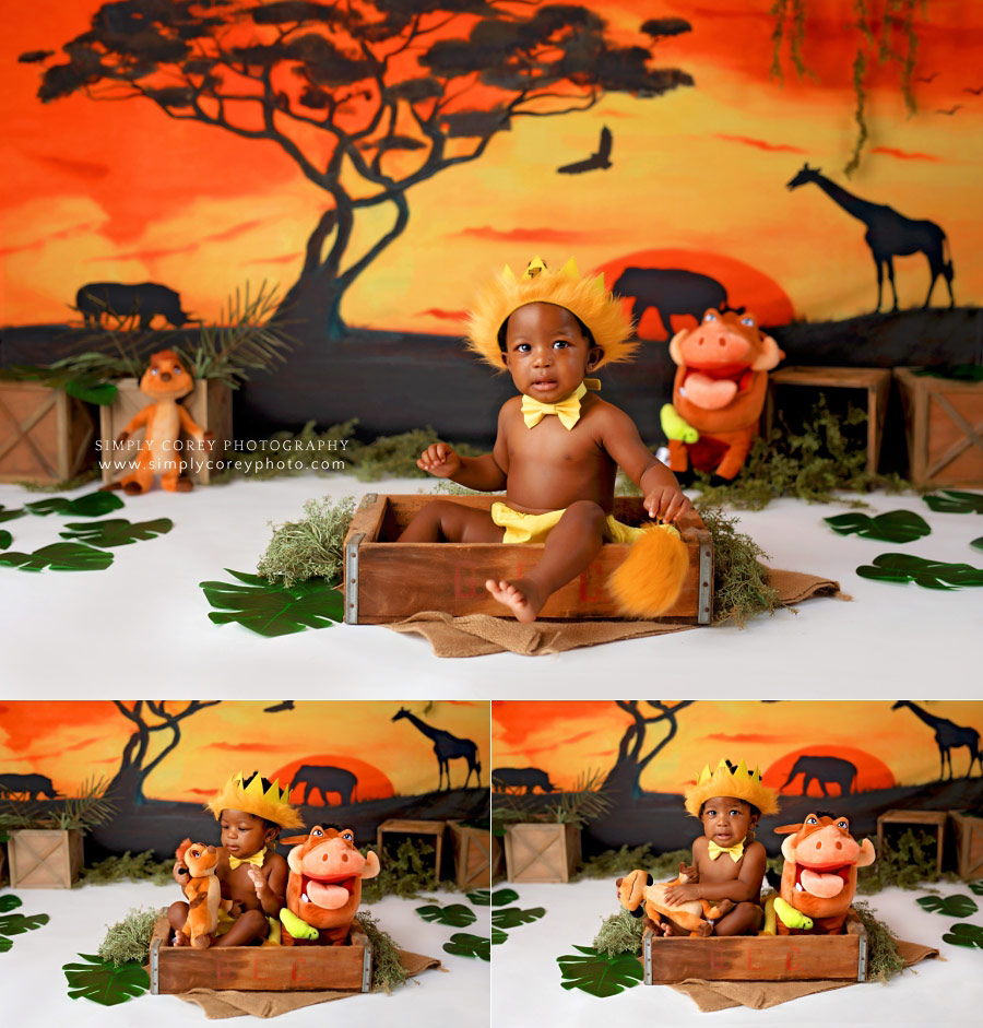 baby photographer near Douglasville, one year milestone session with lion king theme