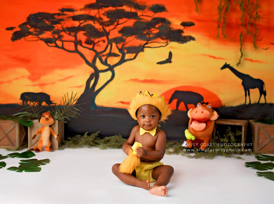 Newnan baby photographer, one year session with boy as a lion king