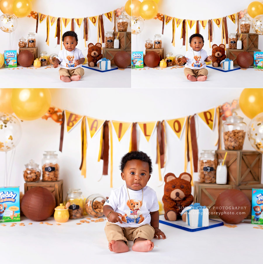 Carrollton baby photographer in Georgia, six month studio session with bears