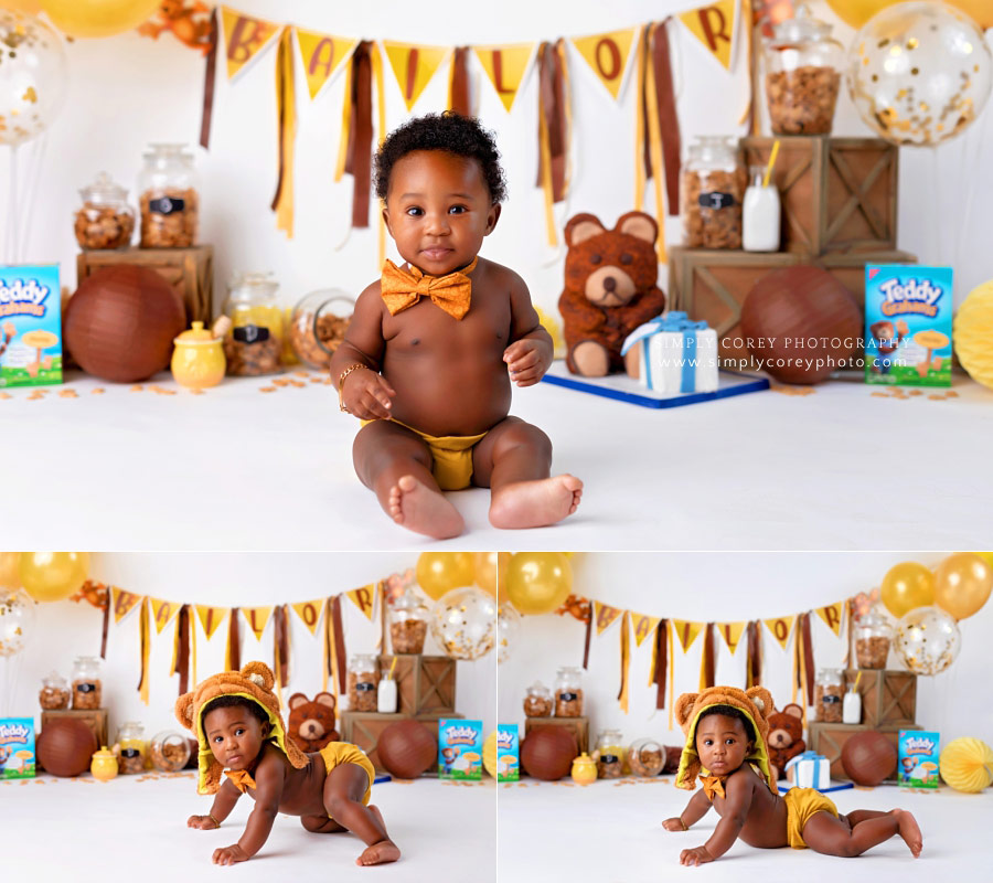 Villa Rica baby photographer, six month session with boy in bear hat