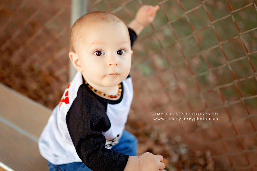 baby photographer near Newnan, one year session at baseball field