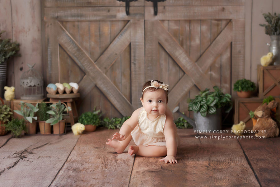 baby photographer near Newnan, spring studio set for baby girl and Easter