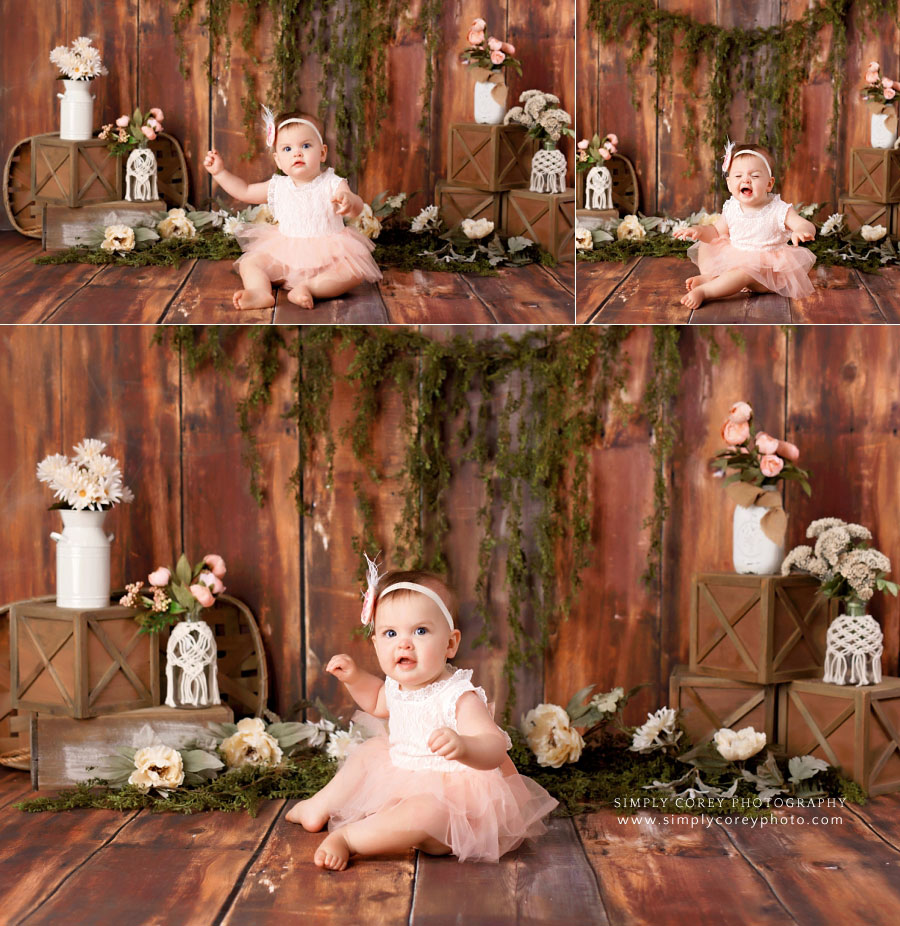 Douglasville baby photographer, rustic floral one year milestone session