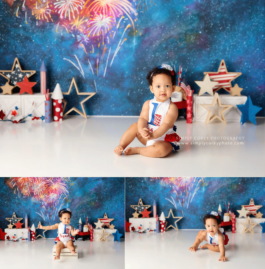 baby photographer near Dallas, GA; 4th of July one year studio session