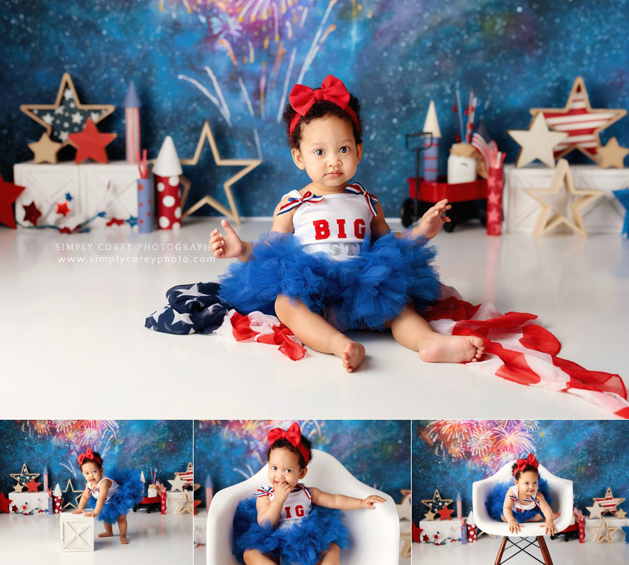 Villa Rica baby photographer, 4th of July studio one year session