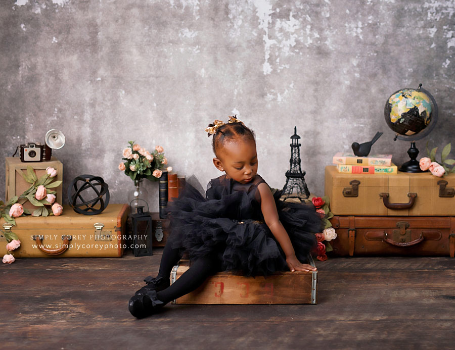 photographer near Dallas, GA; studio portrait of baby in black tulle dress