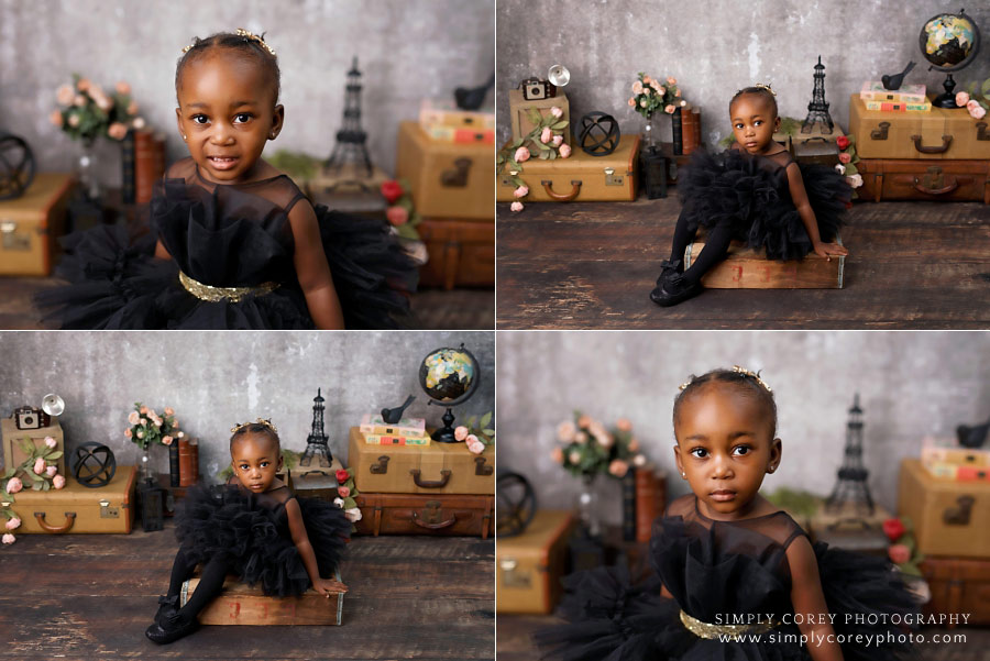 Villa Rica baby photographer, girl in black tulle dress for two year portraits
