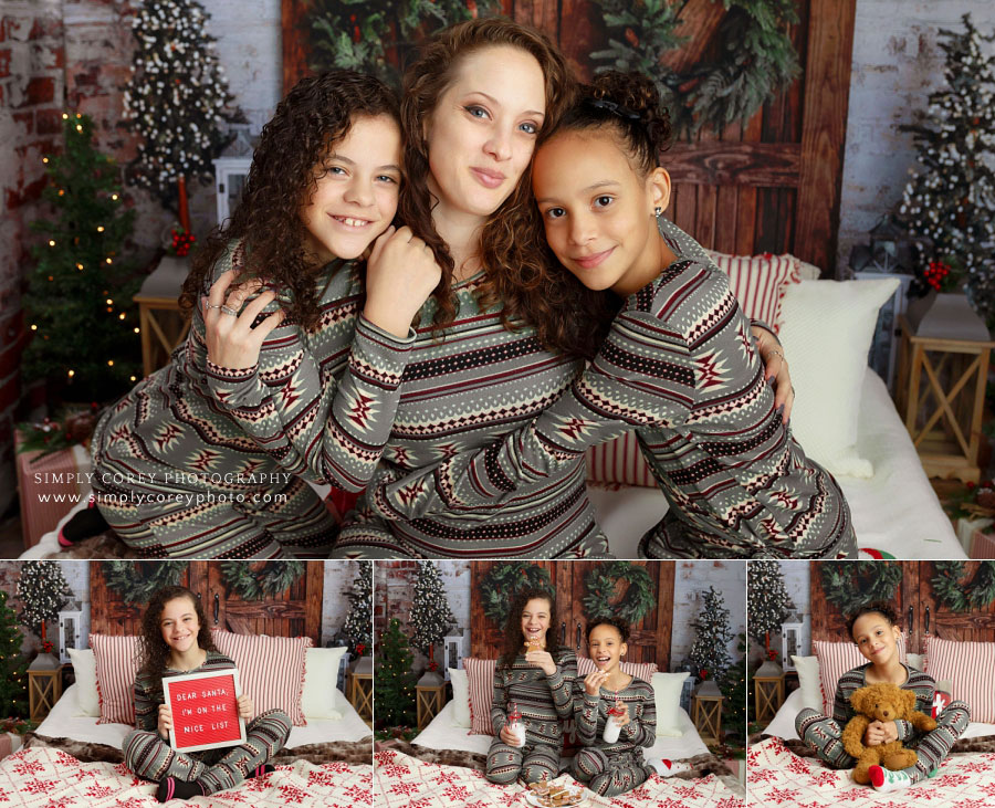 Douglasville mini session photographer, mother and daughters in Christmas pajamas