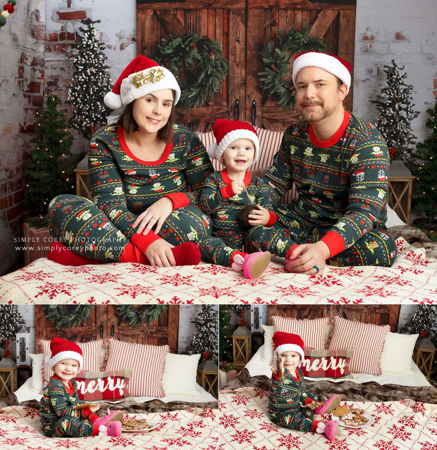 mini session photographer near Carrollton, Georgia; family in Star Wars Christmas pajamas