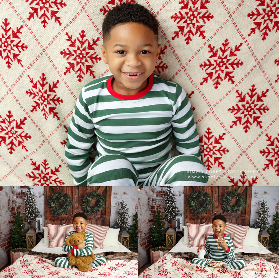 Newnan mini session photographer, Christmas pajama set with props in studio