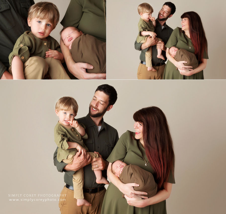 Douglasville family photographer, studio newborn session with toddler big brother