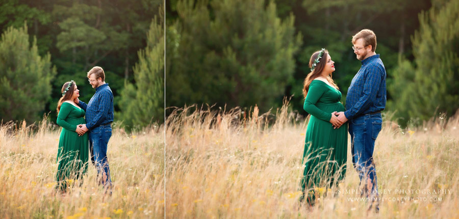 Newnan maternity photographer, couple portraits outside in a field