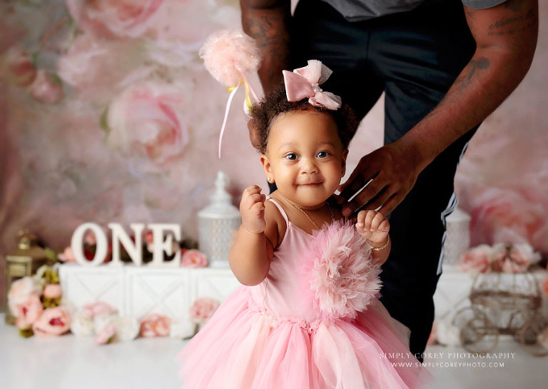 Villa Rica Cake Smash Photographer | Pink Floral Princess Studio Session